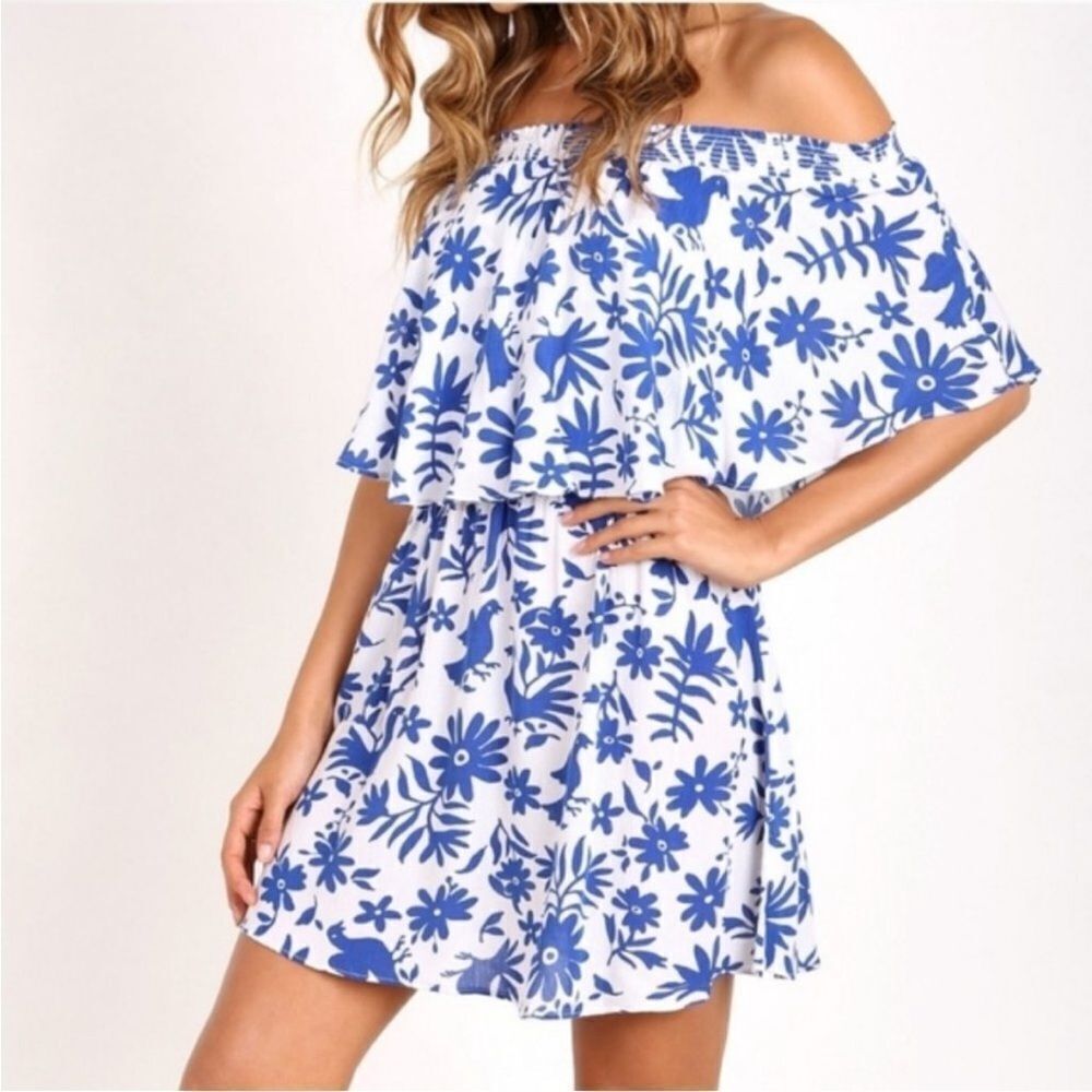 SHOW ME YOUR MUMU | Casita Off the Shoulder Dress Blue/White Women’s Size XS